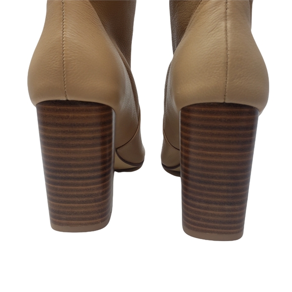 Chinese Laundry Tan Leather Heeled Booties Size 9 Peep Toe Slip On *NEW* - Picture 5 of 10